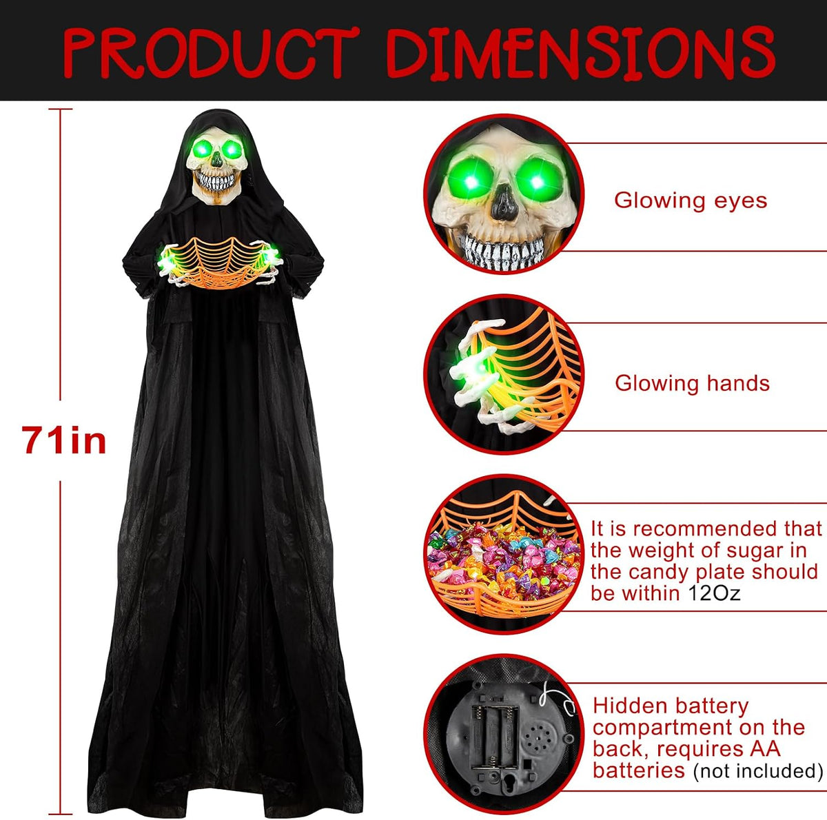 Decoración de fantasma de esqueleto animado colgante de Halloween d...