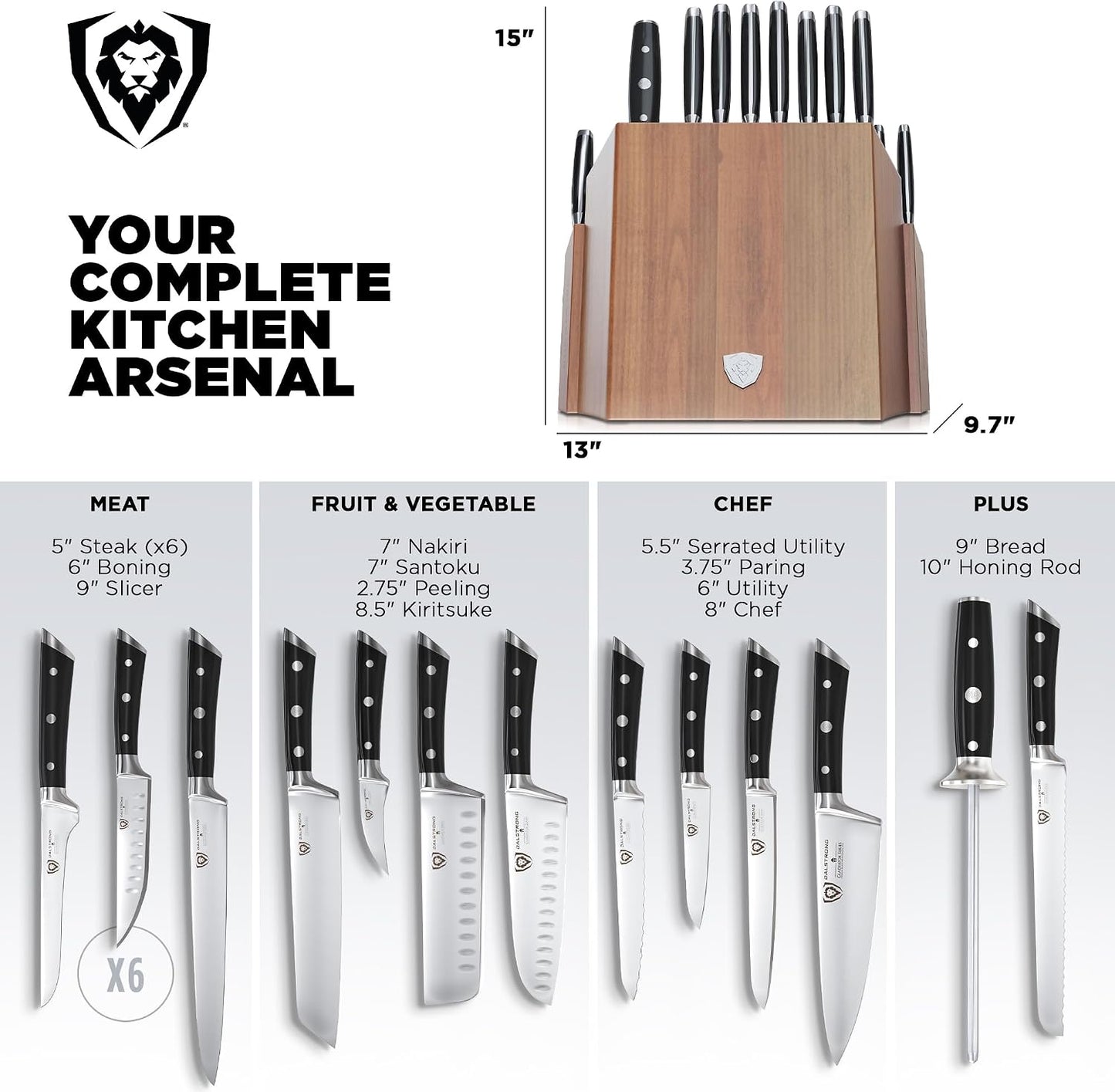 DALSTRONG Gladiator Series Elite - Juego de cuchillos de acero inox...