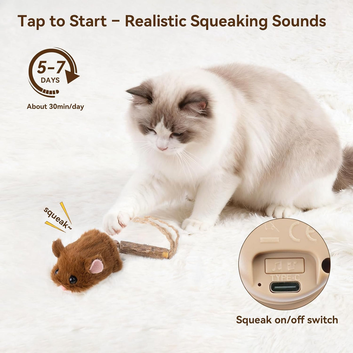 Migipaws MigiMouse - Juguete interactivo para gatos con giro de 360...