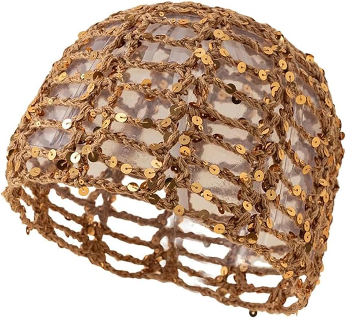 Gorro de punto con lentejuelas para mujer, estilo bohemio, con huec...