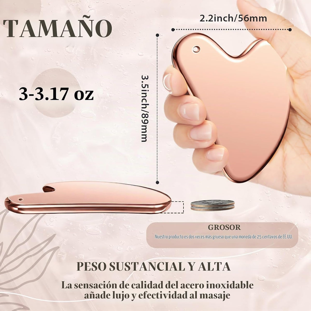 Nuanchu Herramienta facial Gua Sha de Acero Inoxidable 304 Rosa | G...
