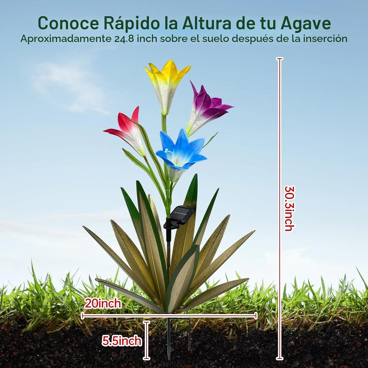 Homight Escultura de jardín de flores de agave de metal solar con l...