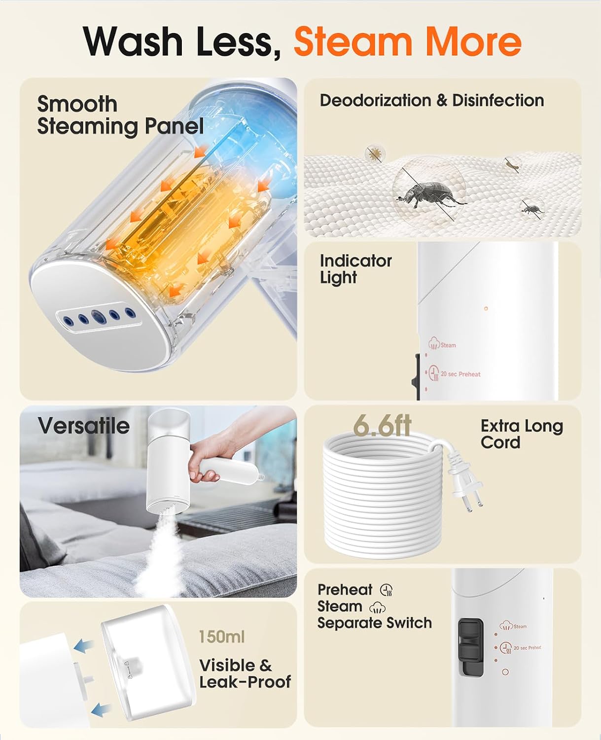 Vaporizador de mano para ropa, vaporizador de viaje plegable de 120...