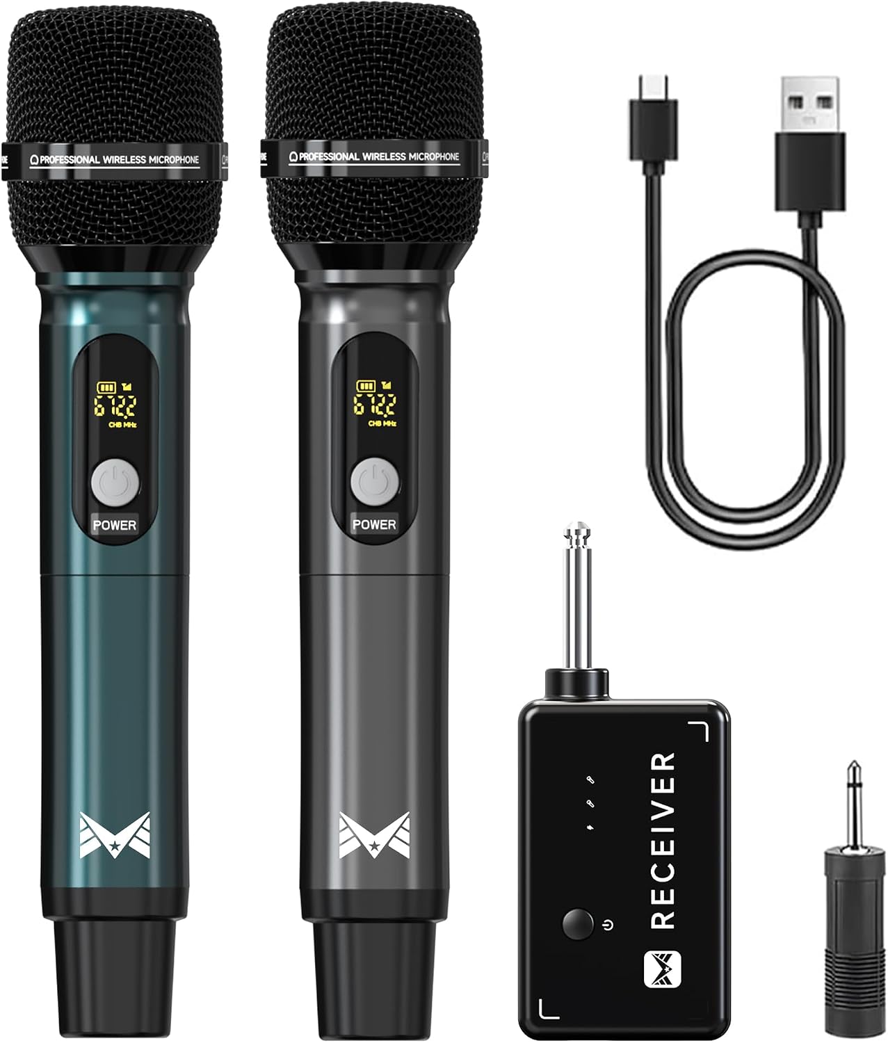 ECHOMUSSY Micrófonos inalámbricos recargables duales para karaoke y...