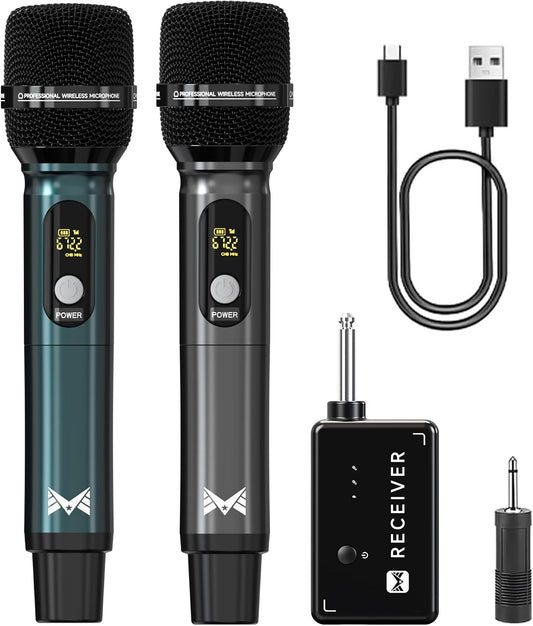 ECHOMUSSY Micrófonos inalámbricos recargables duales para karaoke y...