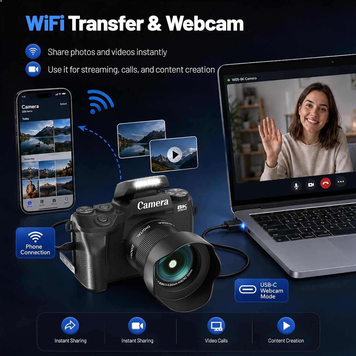 Cámaras digitales 8K para fotografía, cámara de vlogging de 64MP pa...