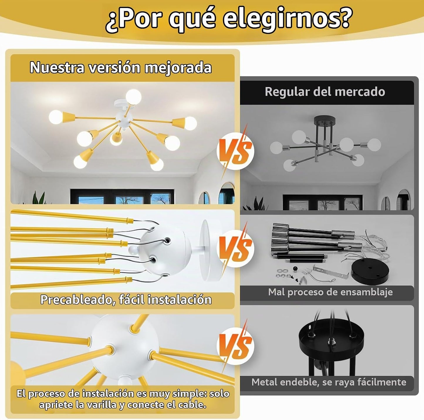 Ymlii Lámpara de techo amarilla Sputnik, 8 luces de techo para niño...