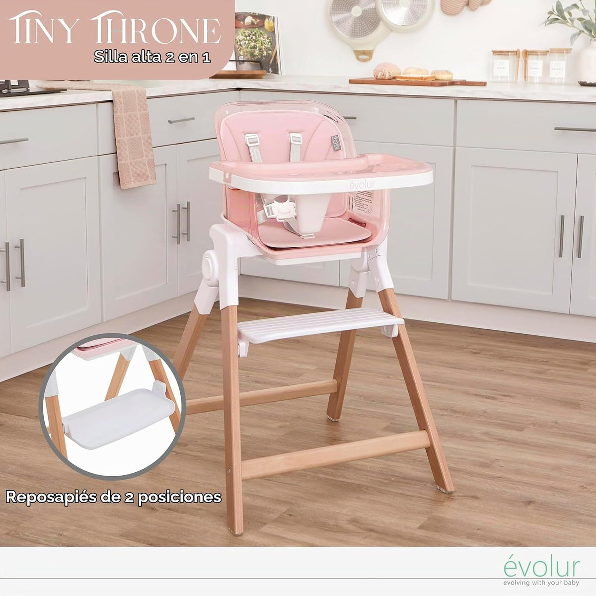 Evolur Tiny Throne Silla alta convertible 3 en 1, bandeja extraíble...