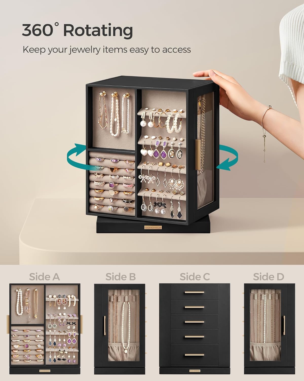 SONGMICS GISELLA Collection UJBC170B01 - Organizador de joyero gira...
