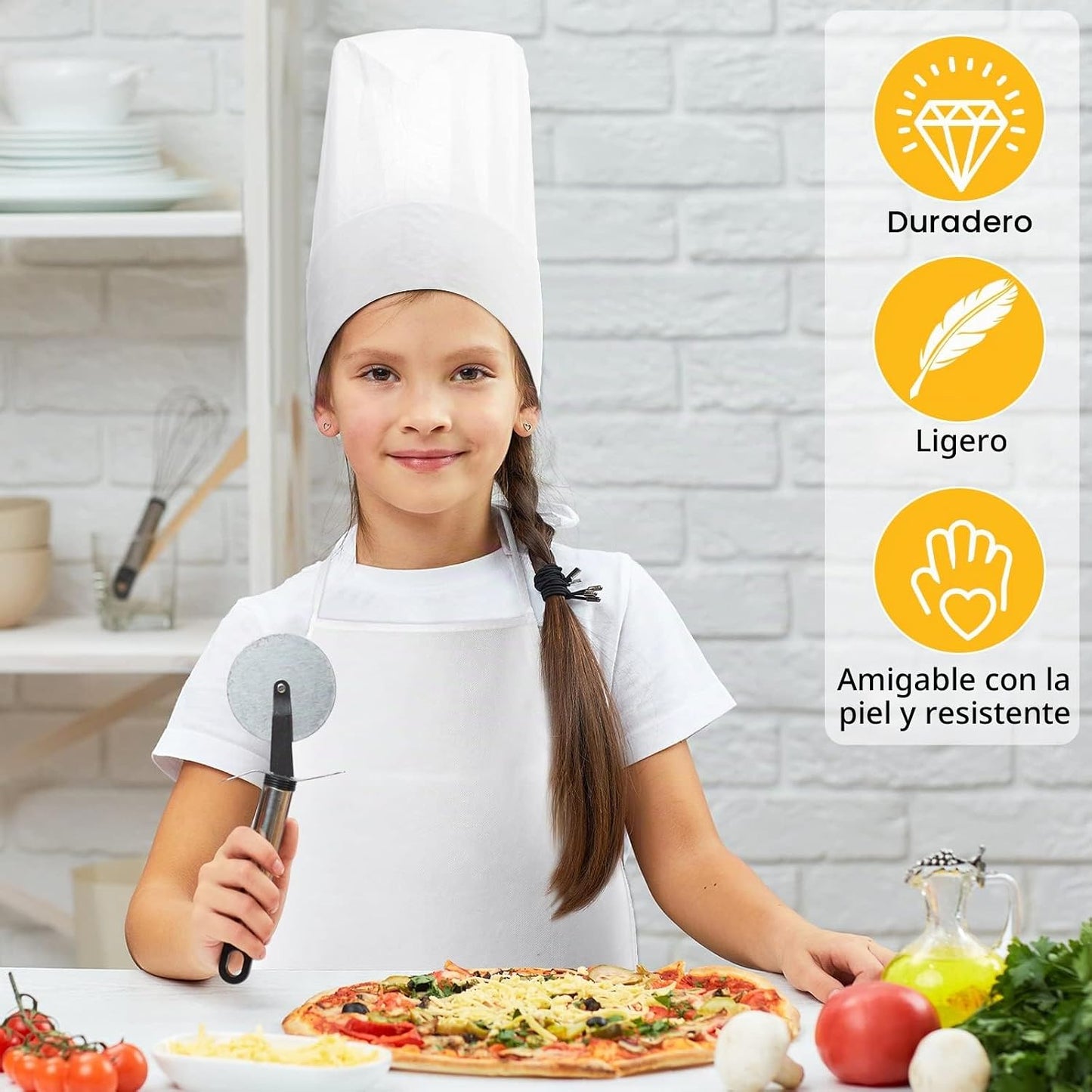JaGely Juego de sombrero y delantal de chef para niños de 60 piezas...