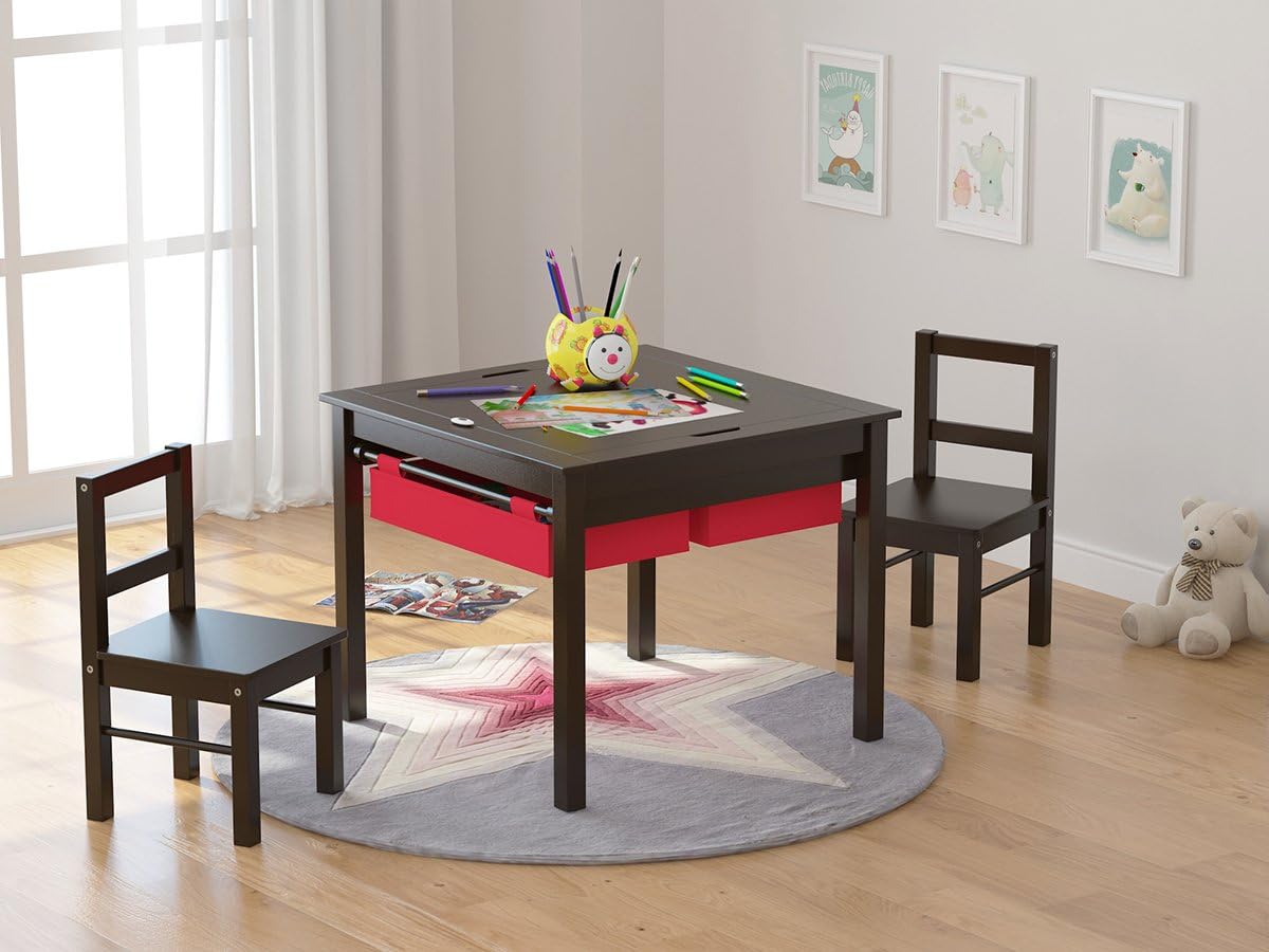 UTEX - Juego de mesa de construcción para niños 2 en 1 de madera co...