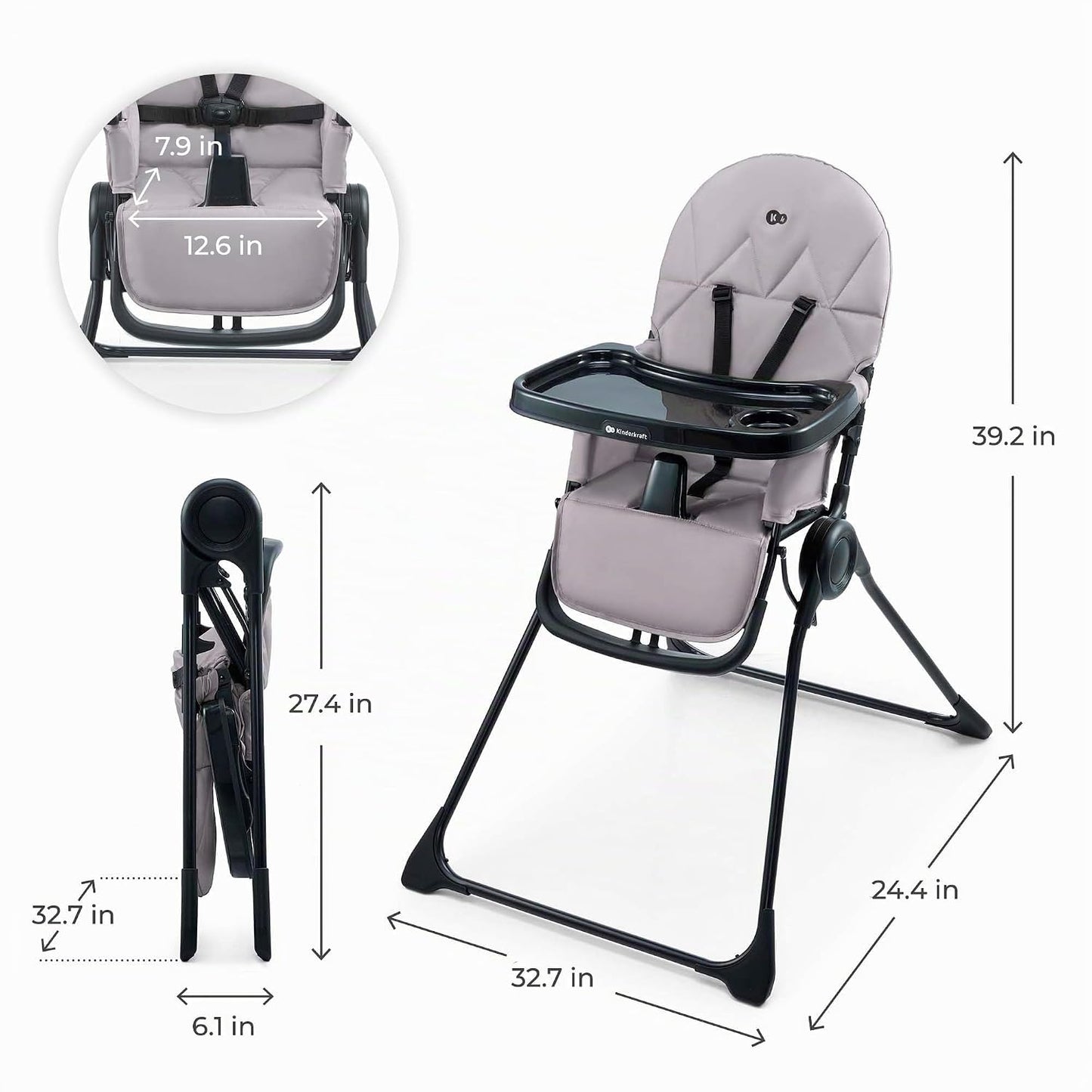 Kinderkraft BINCI Silla alta plegable, ligera, 11 libras, compacta...