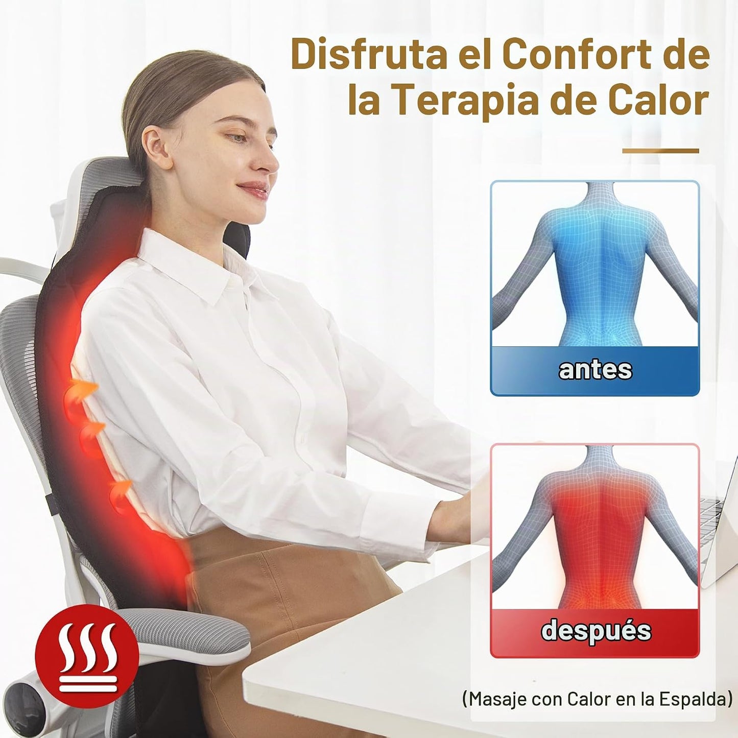 comrelax Masajeador de espalda con calor para silla, cojín de asien...