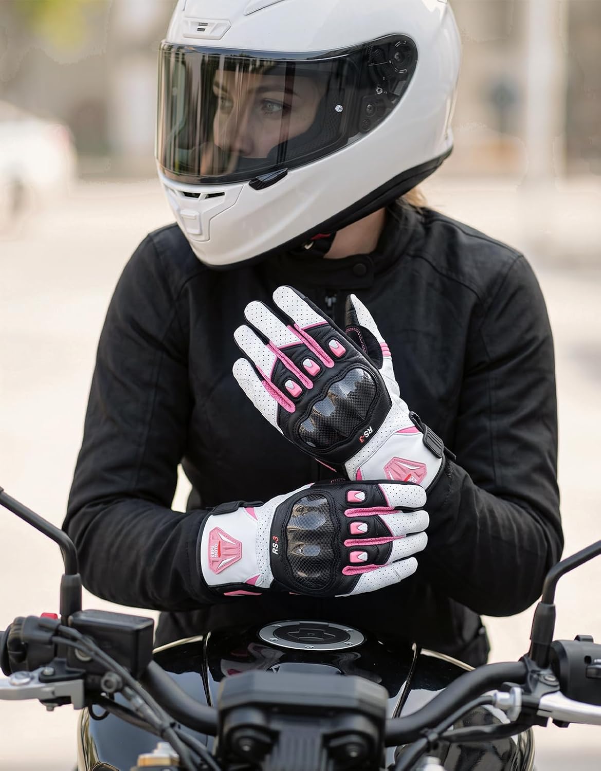 KEMIMOTO Guantes de motocicleta de piel de oveja para mujer, guante...