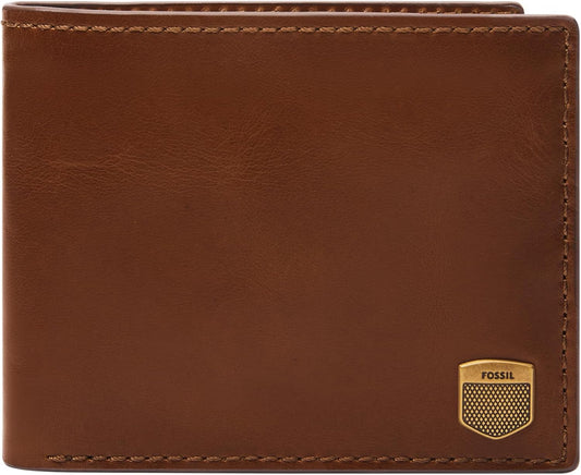 Fossil - Cartera de cuero plegable para hombre Hayes con ventana ab...