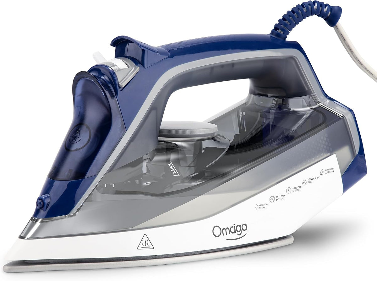 OMAIGA Plancha de vapor para ropa, 1750W, suela de cerámica, tanque...