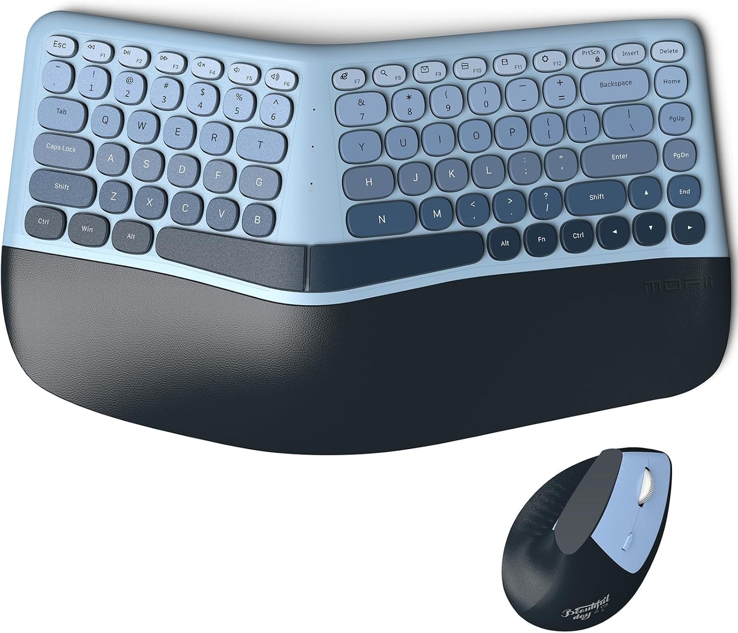 MOFII Combo de teclado y mouse ergonómicos inalámbricos, teclado cu...