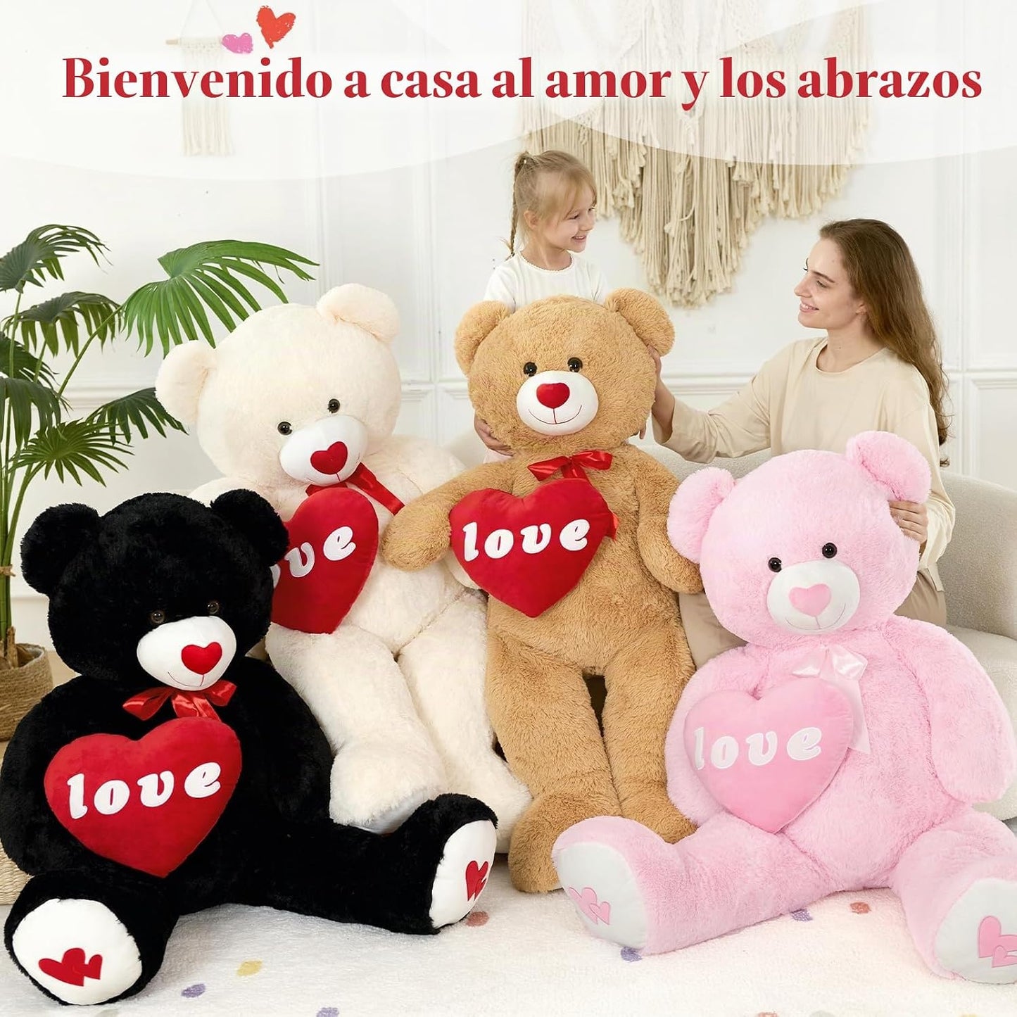 MorisMos Oso de peluche gigante en forma de corazón de 51 pulgadas,...