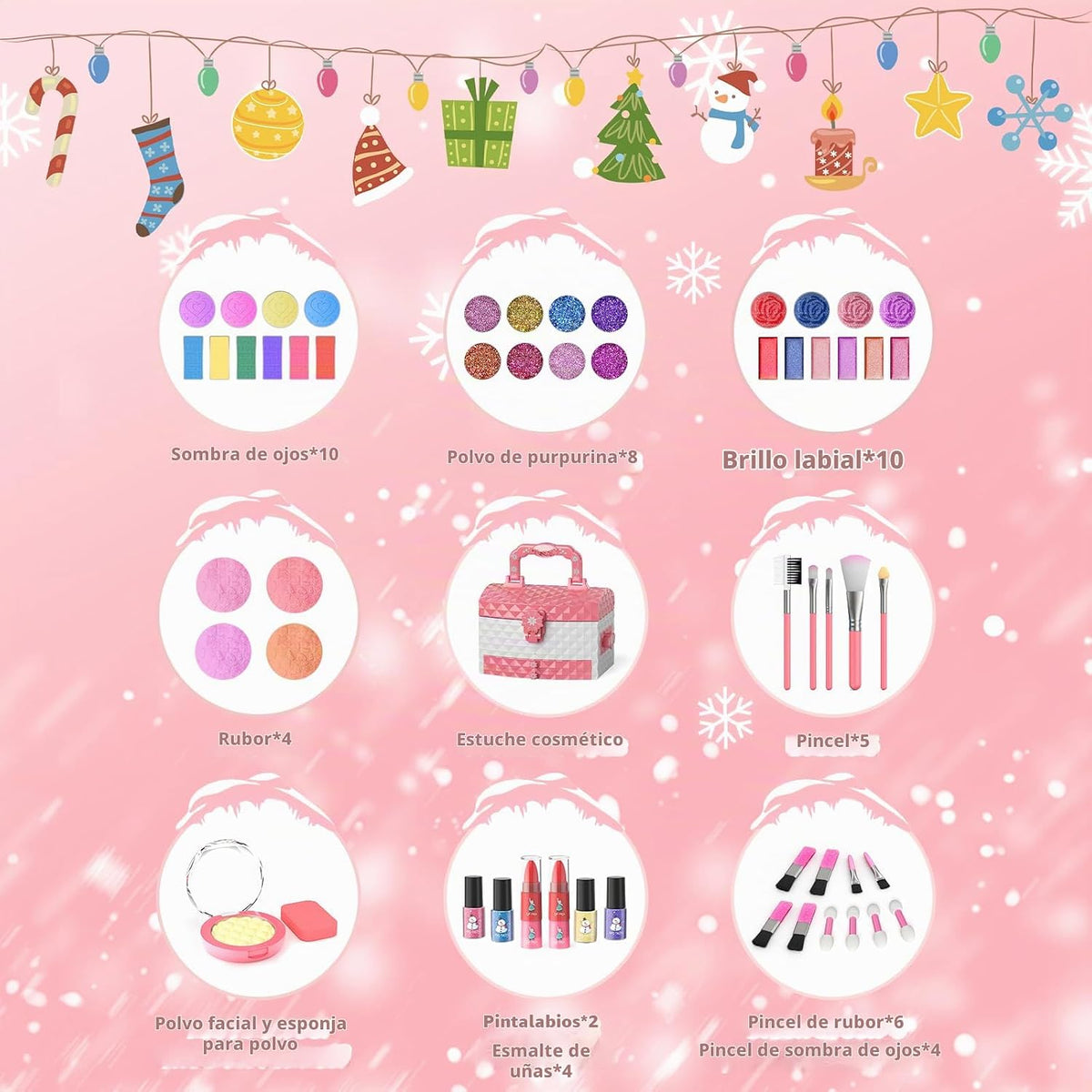 GirlsHome Set de maquillaje para niñas de 56 piezas, lavable, cosmé...