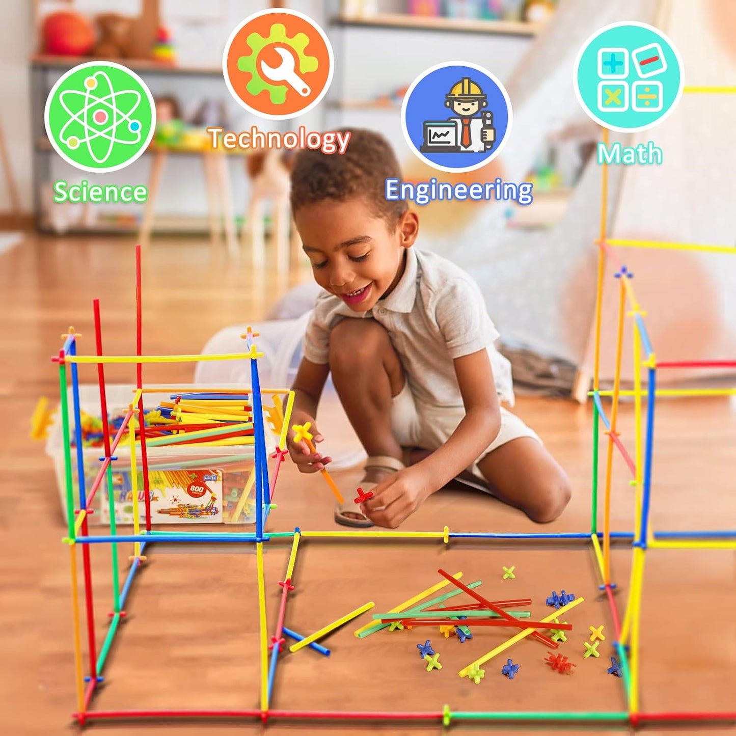 Ggiibro - Juguetes de construcción con pajitas, 800 piezas, juguete...