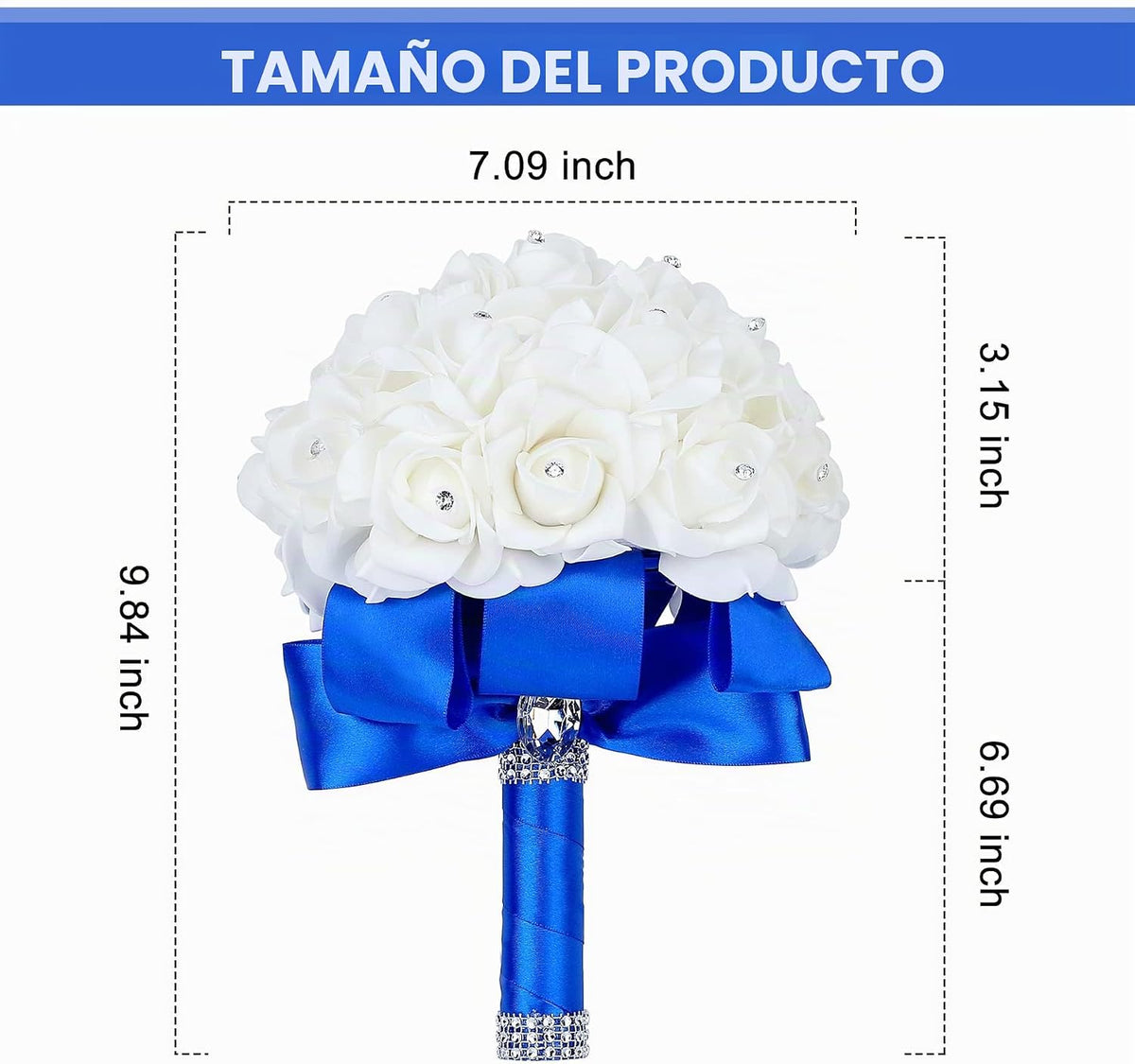 Febou Ramo de boda, ramo de dama de honor azul hecho a mano con cin...