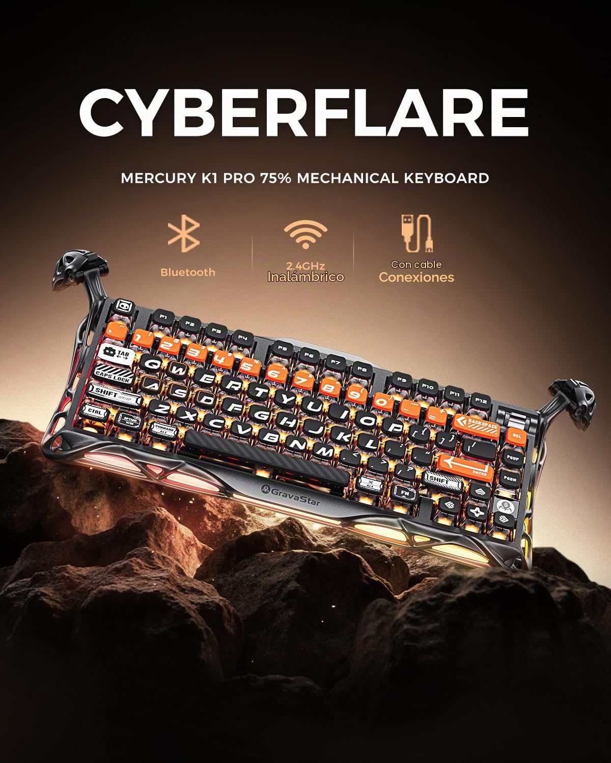 GravaStar Teclado mecánico inalámbrico Mercury K1 Pro para juegos,...