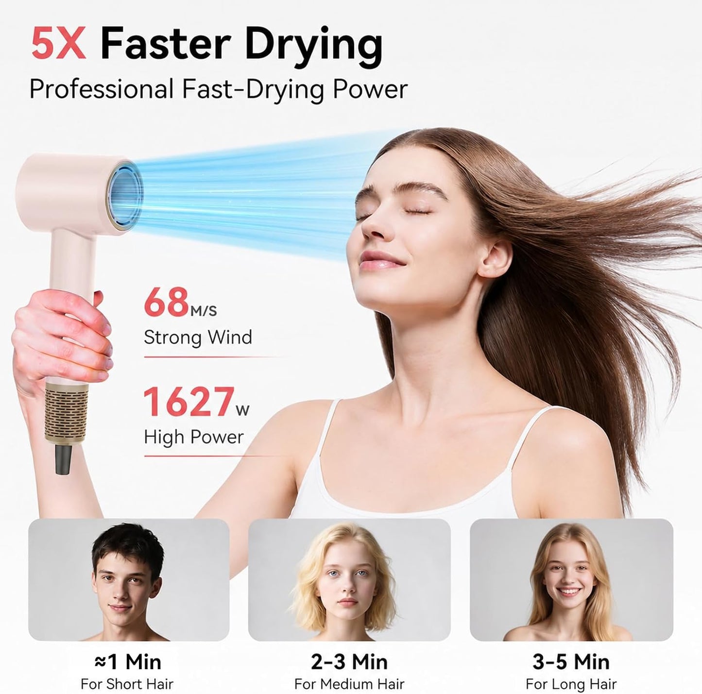 Secador de pelo de alta velocidad con difusor para cabello rizado,...