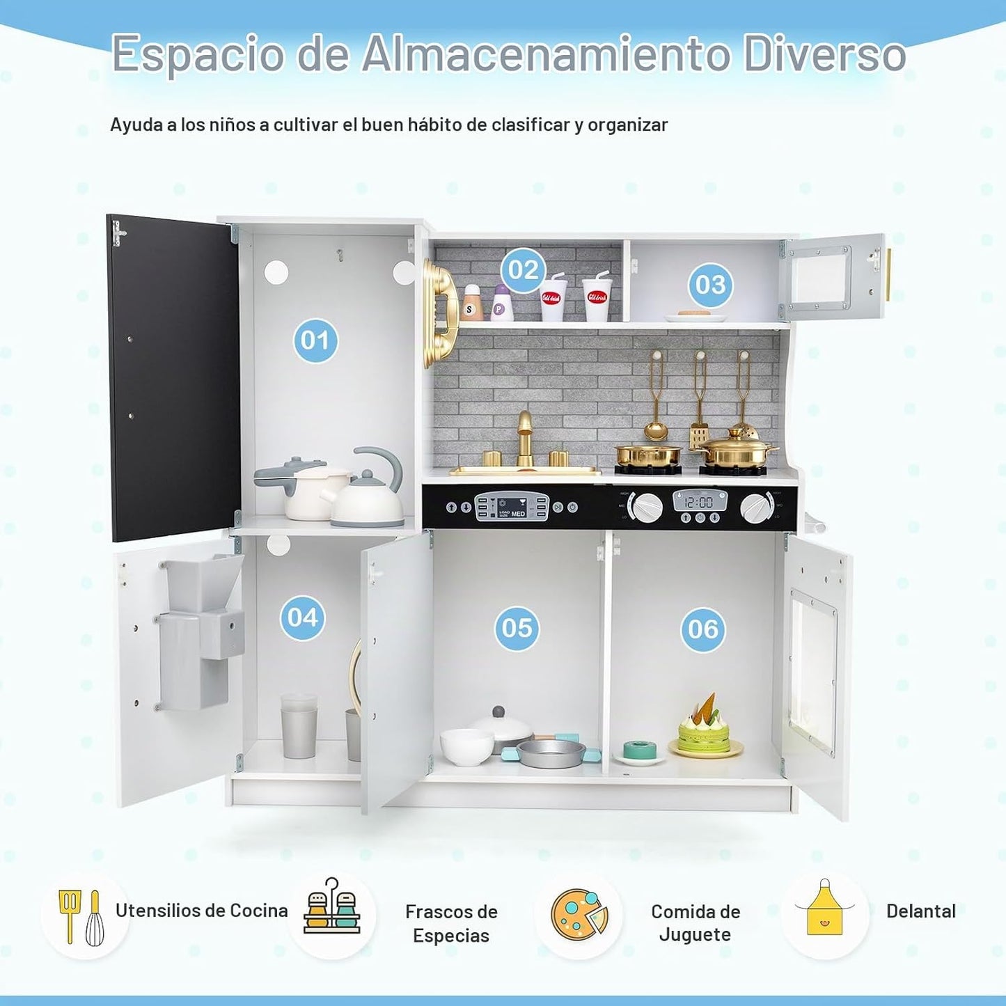 HONEY JOY Juego de cocina de madera para niños, juguete de simulaci...