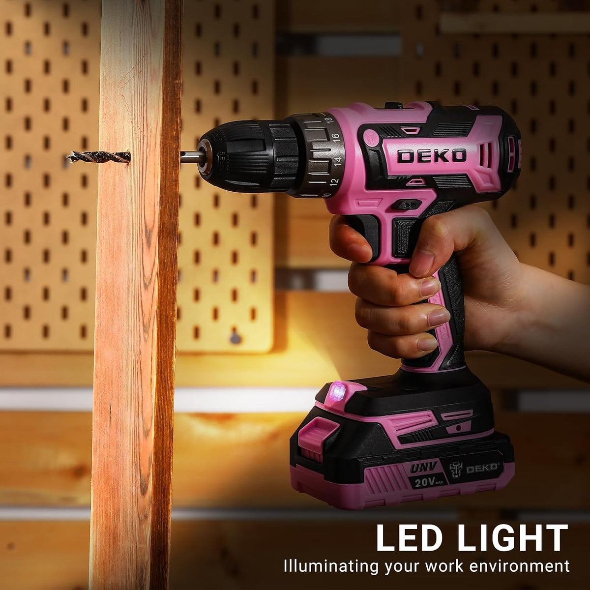 Deko Pro - Juego de taladro inalámbrico 20 V MAX con batería de lit...
