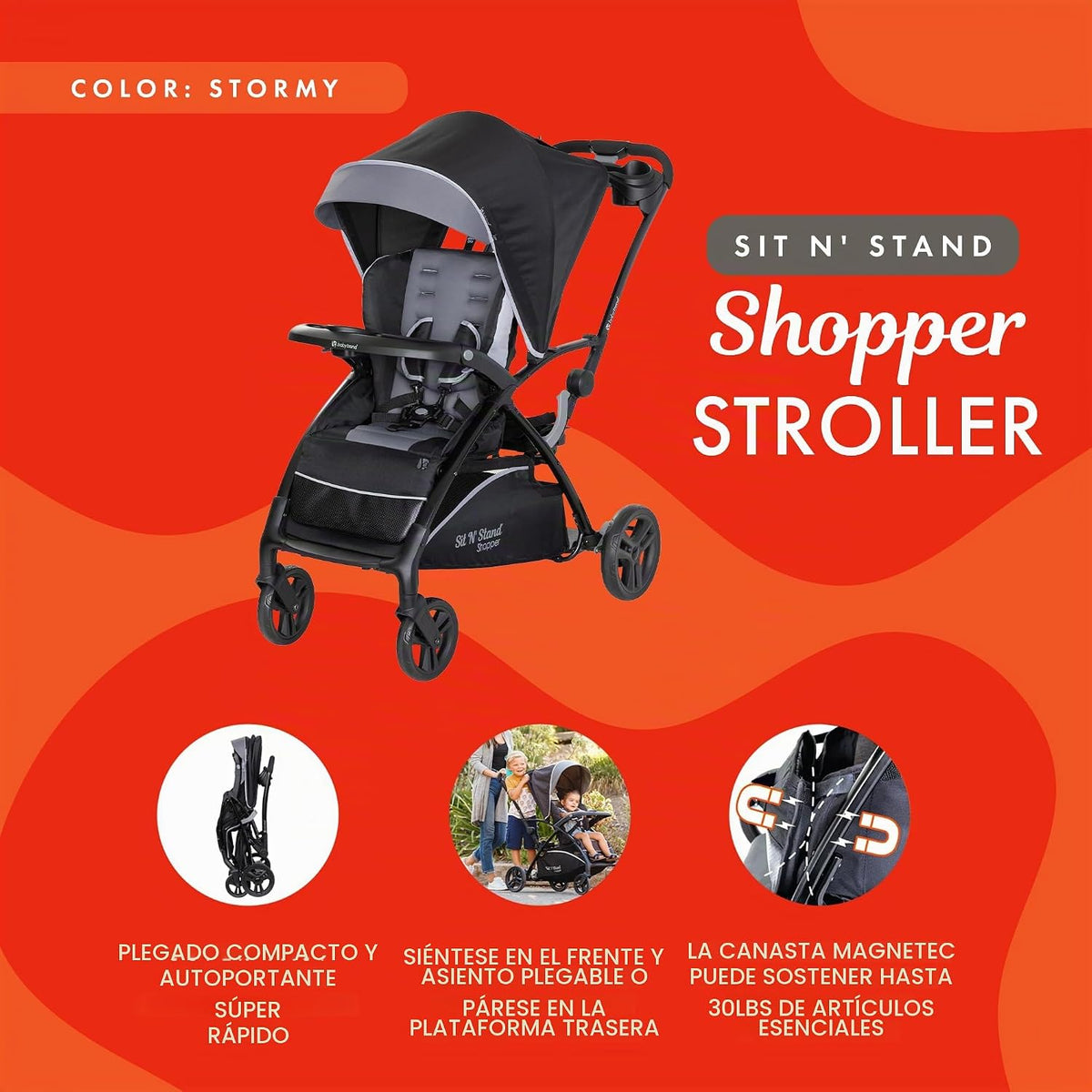 Baby Trend Sit N' Stand Cochecito de Compras Plegable 5 en 1 pa...