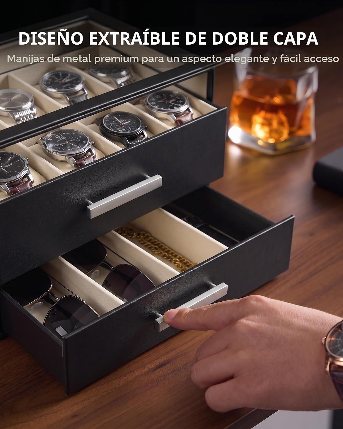 ProCase Caja de reloj de 8 ranuras para hombre, caja de gafas de so...