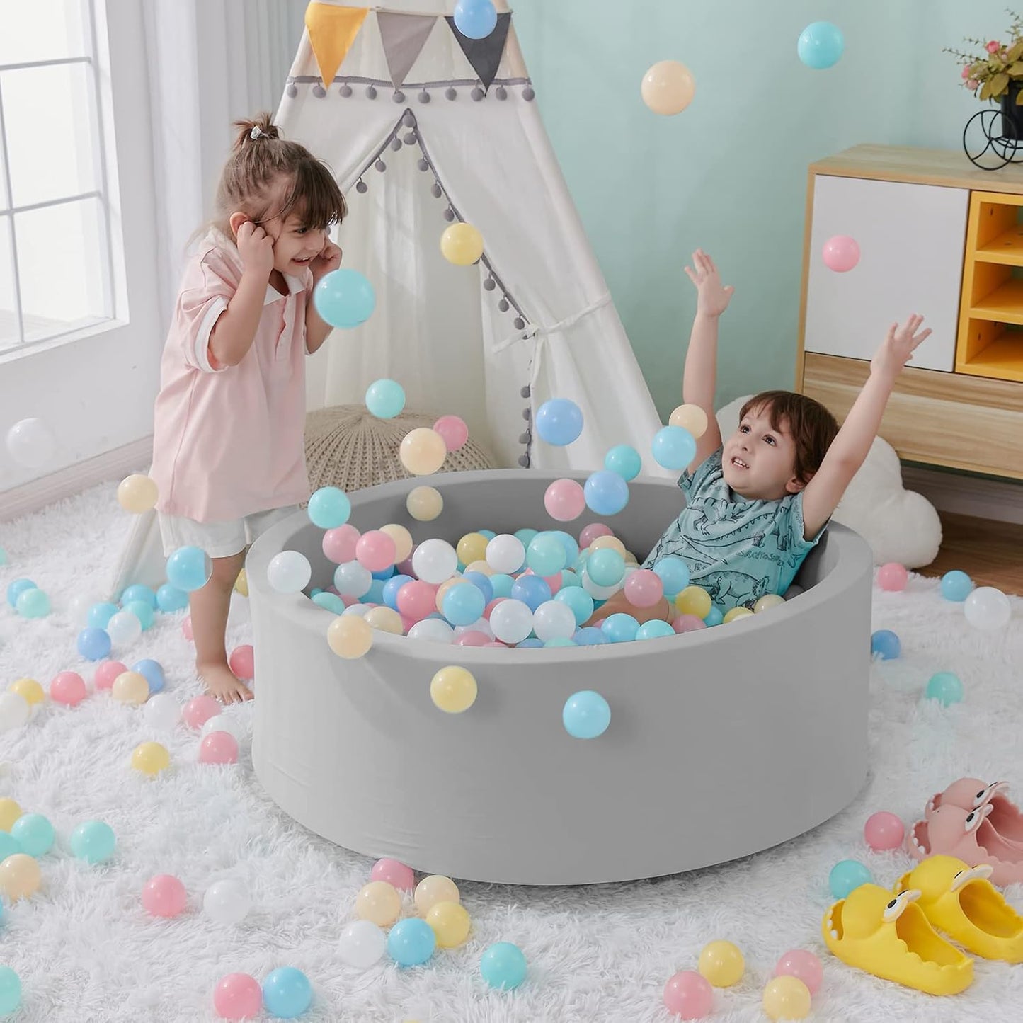 SHJADE Piscina de pelotas de espuma para niños pequeños, 35.4"x...