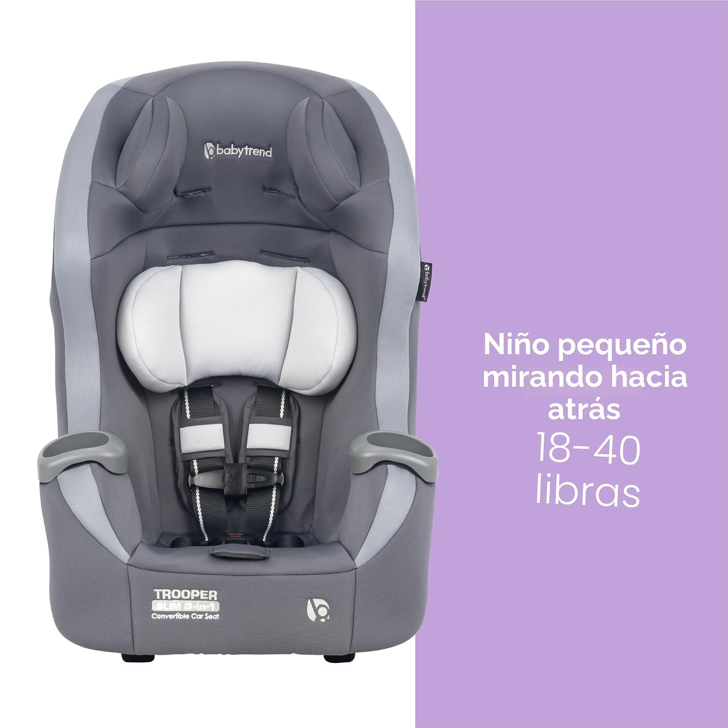 Baby Trend Trooper™ Slim 3 en 1 Asiento de coche convertible, Gris...