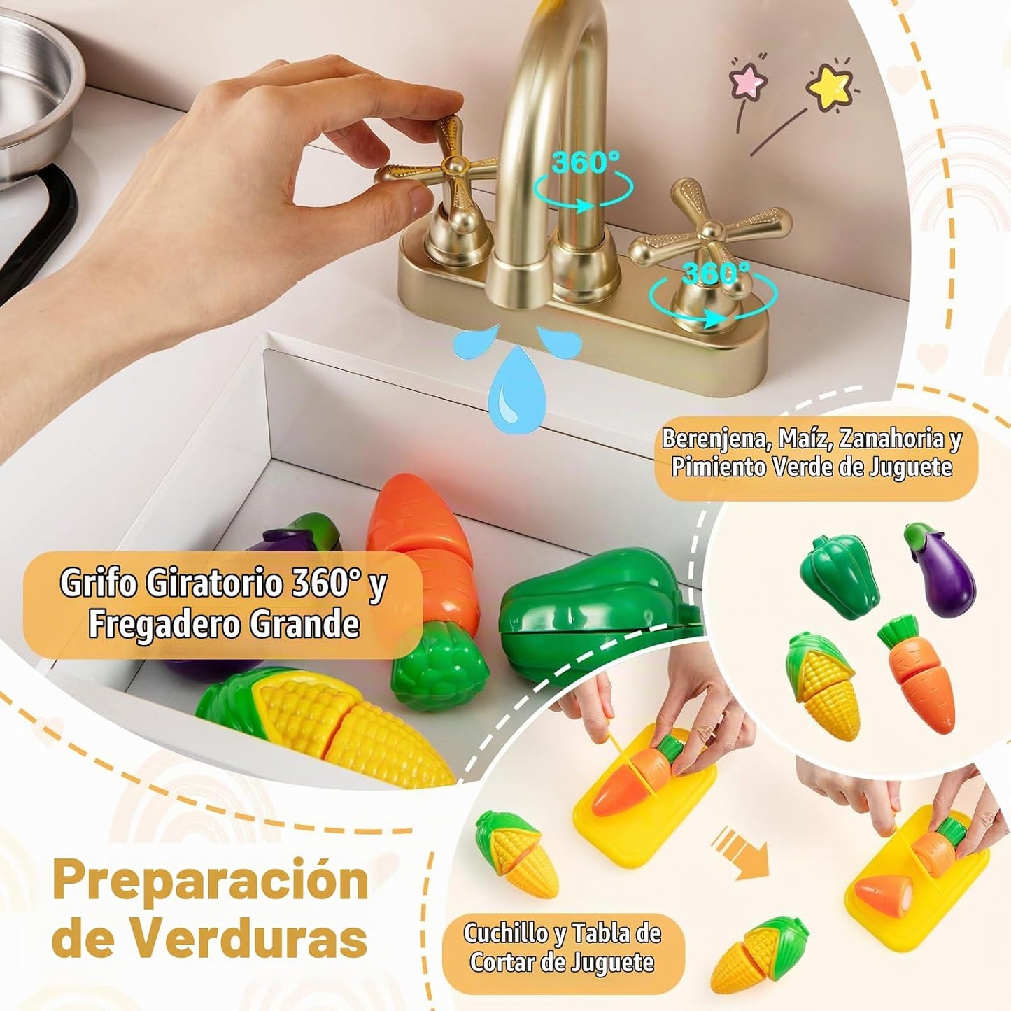 HONEY JOY Juego de cocina para niños, cocina de madera para niños p...