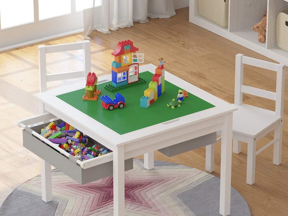 UTEX Juego de mesa de actividades de construcción 2 en 1 de madera...