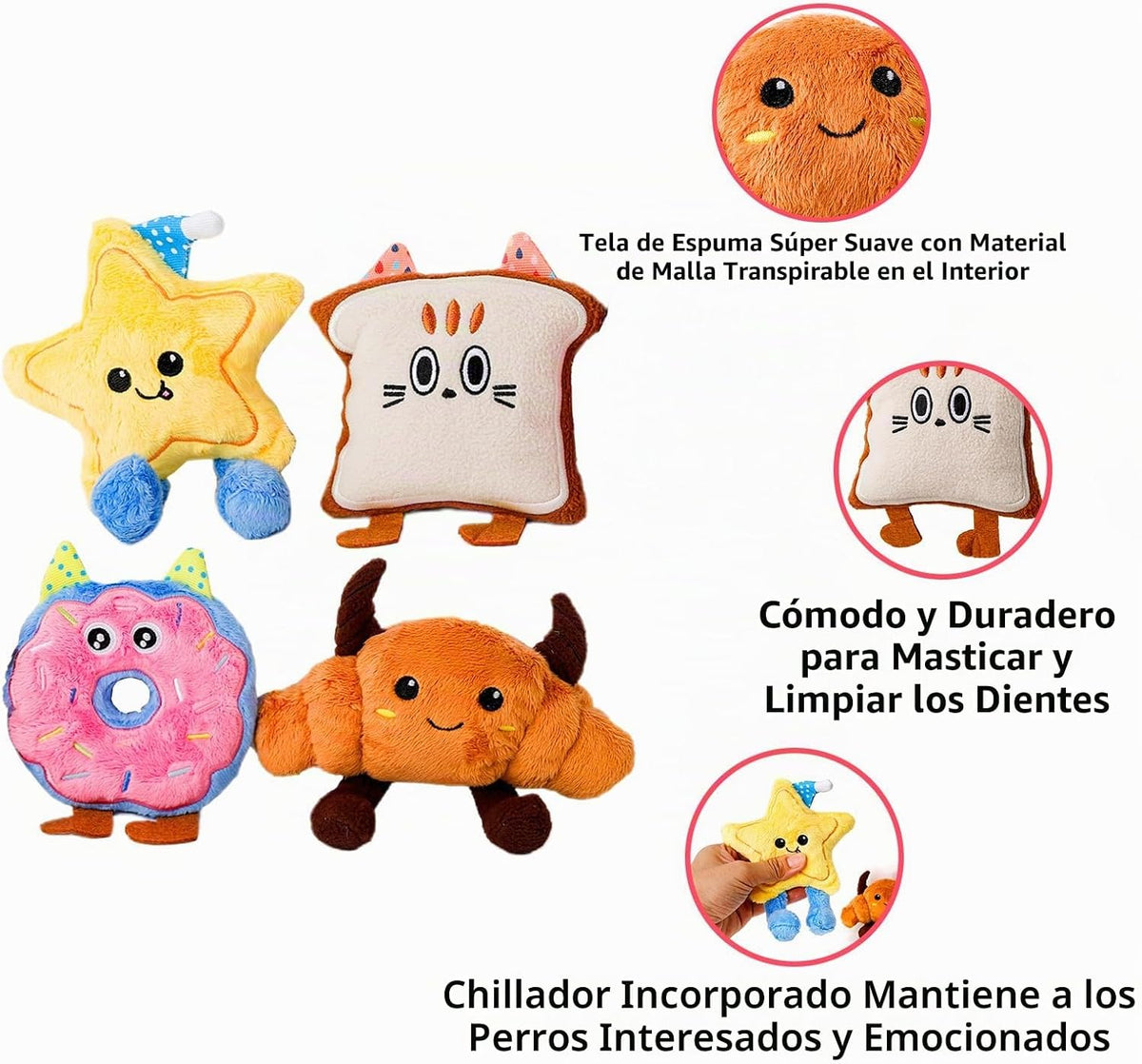 DODODOLA 4 piezas de juguetes para perros con relleno para perros p...