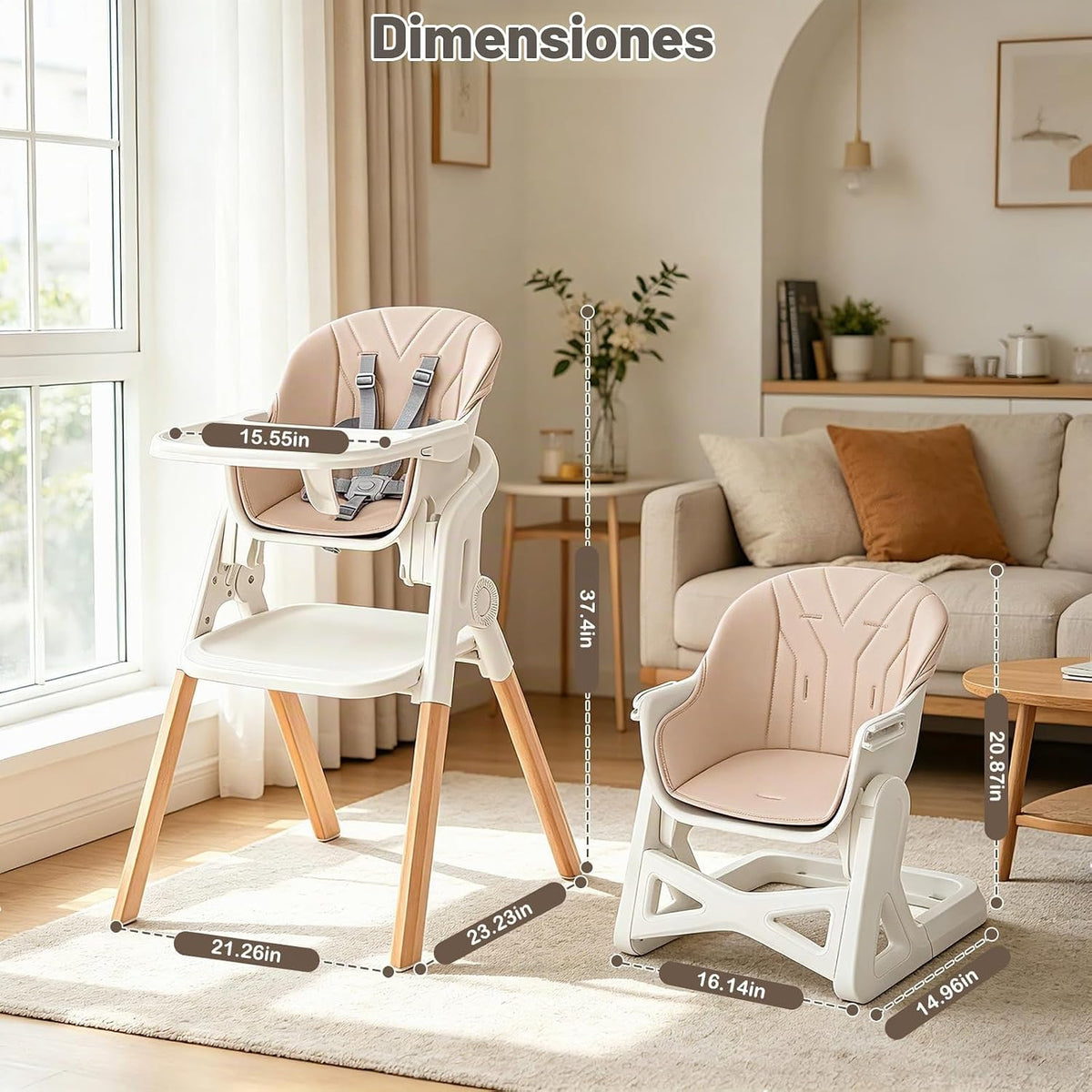Silla alta plegable para bebé, sillas altas de madera convertibles...