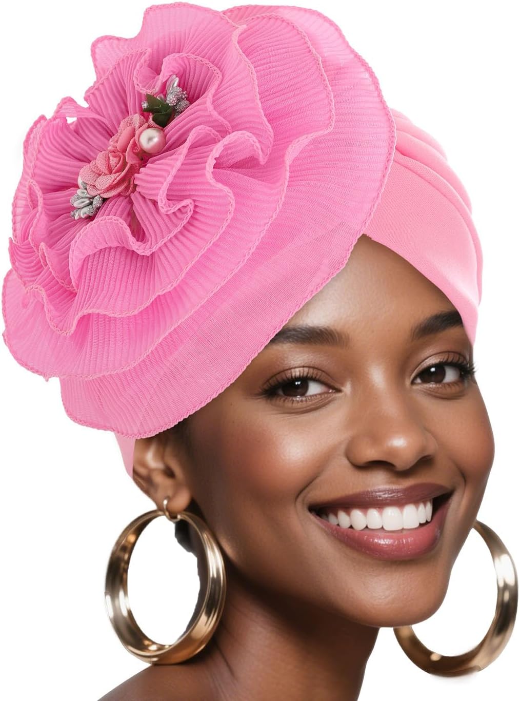 Bohend Gorro de turbantes de flores, nudo de perla, gorro preatado...
