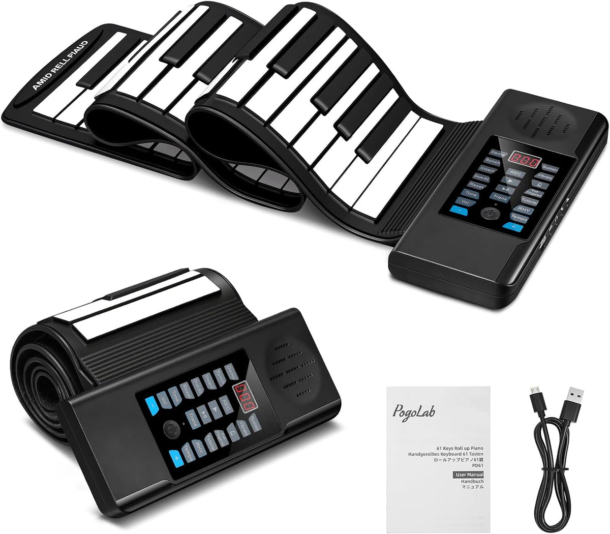 POGOLAB Piano de teclado enrollable de 61 teclas, piano plegable el...