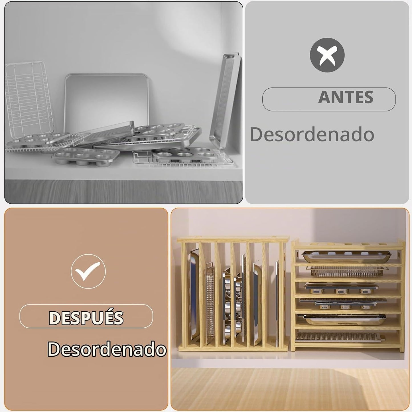 Exttlliy Separadores de bandejas de madera de 7 niveles para gabine...