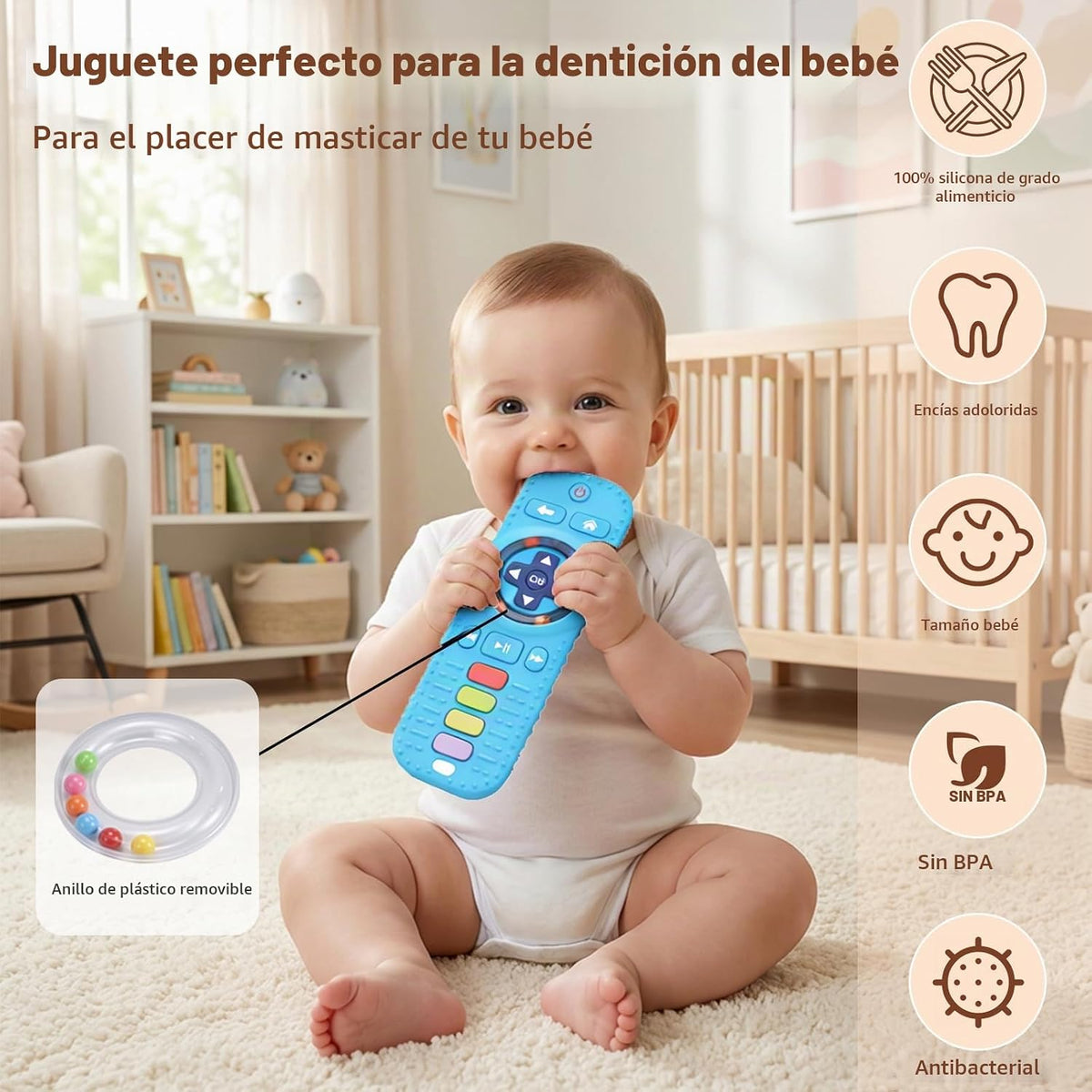 Paquete de 2 juguetes de dentición para bebés de 3 a 6 meses, morde...
