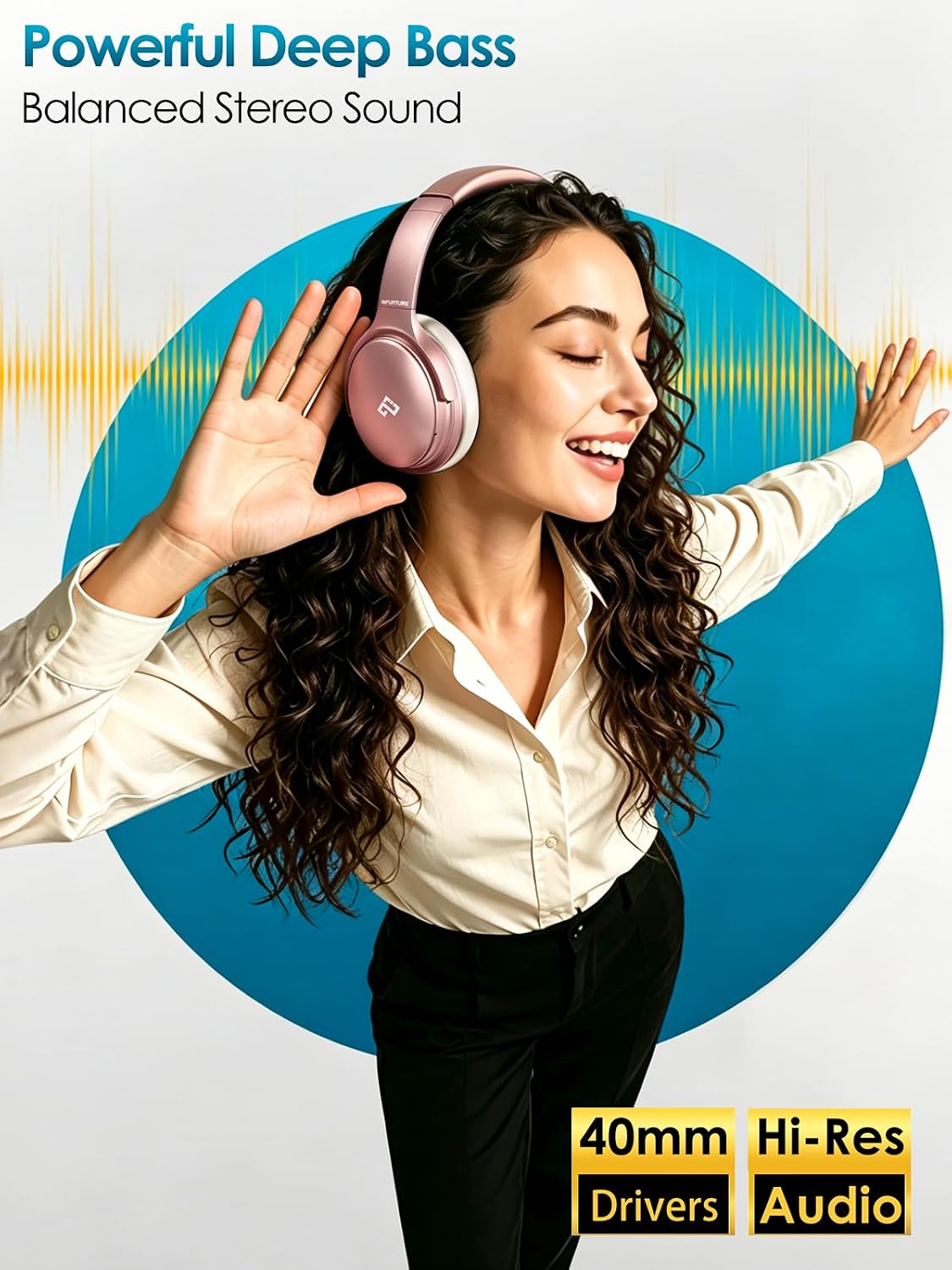 INFURTURE Auriculares rosados sobre la oreja, auriculares Bluetooth...