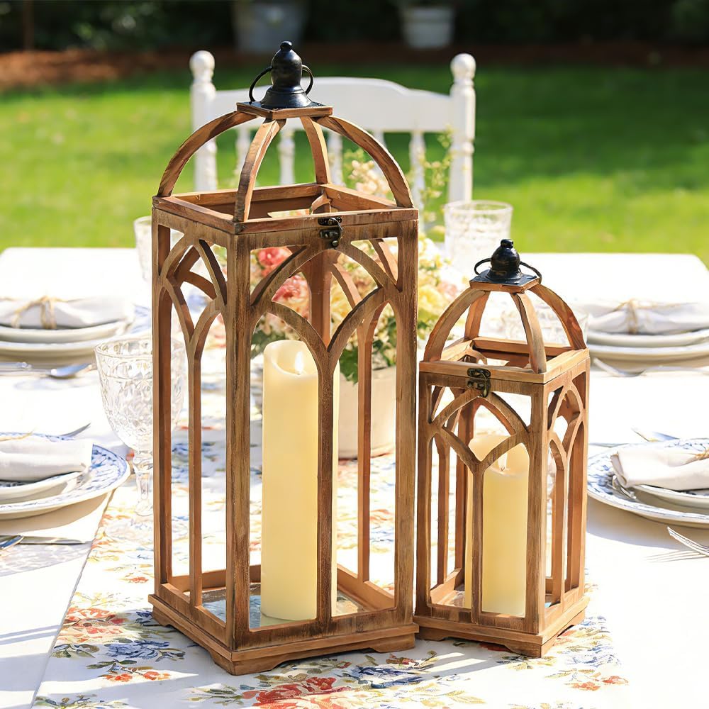 DECORKEY Farol grande de madera decorativo para interiores y exteri...