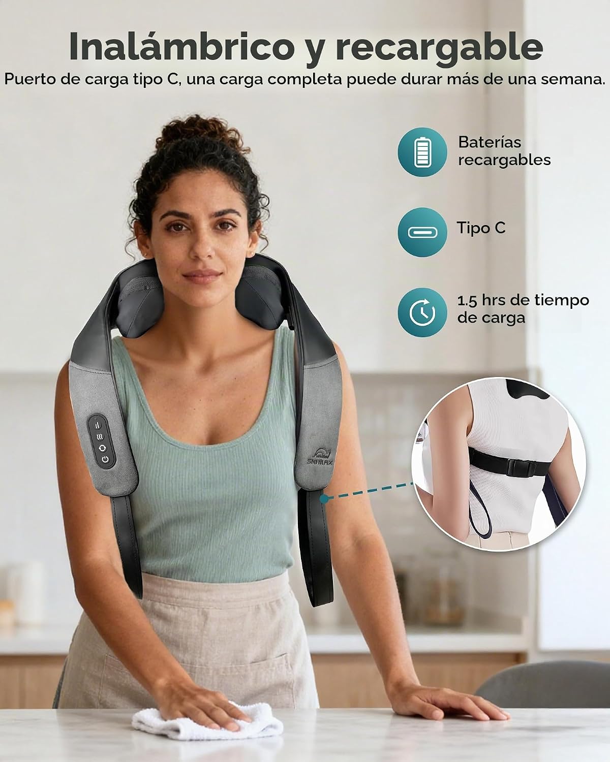 Snailax Masajeador de cuello inalámbrico con calor, masajeador de h...
