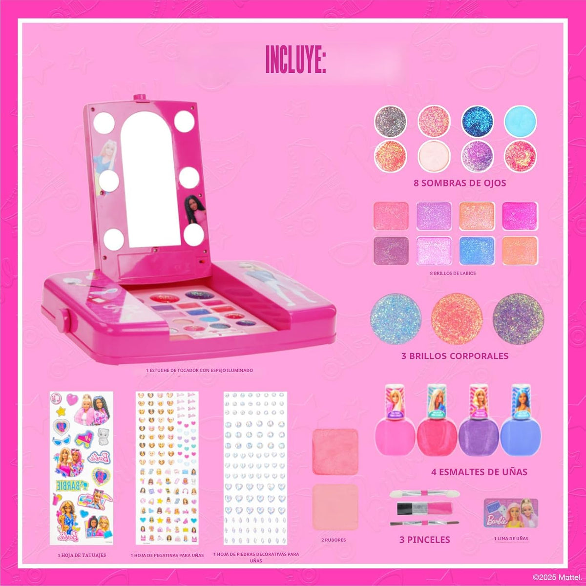 Set de belleza Barbie Beauty Vanity con espejo iluminado, incluye b...