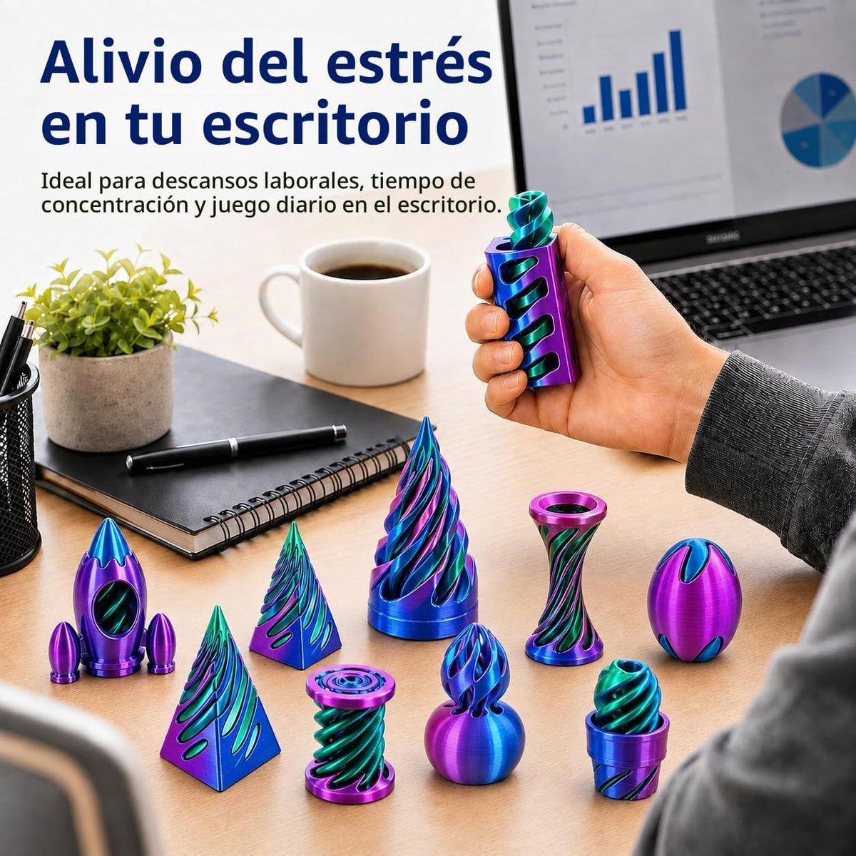 Paquete de 12 juguetes para la ansiedad impresos en 3D, pirámide de...