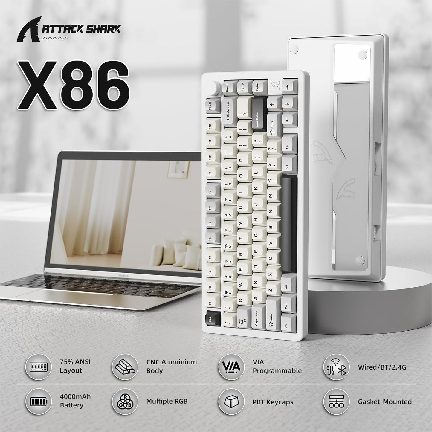 FELICON x Attack Shark X86 Teclado mecánico inalámbrico CNC 75% alu...