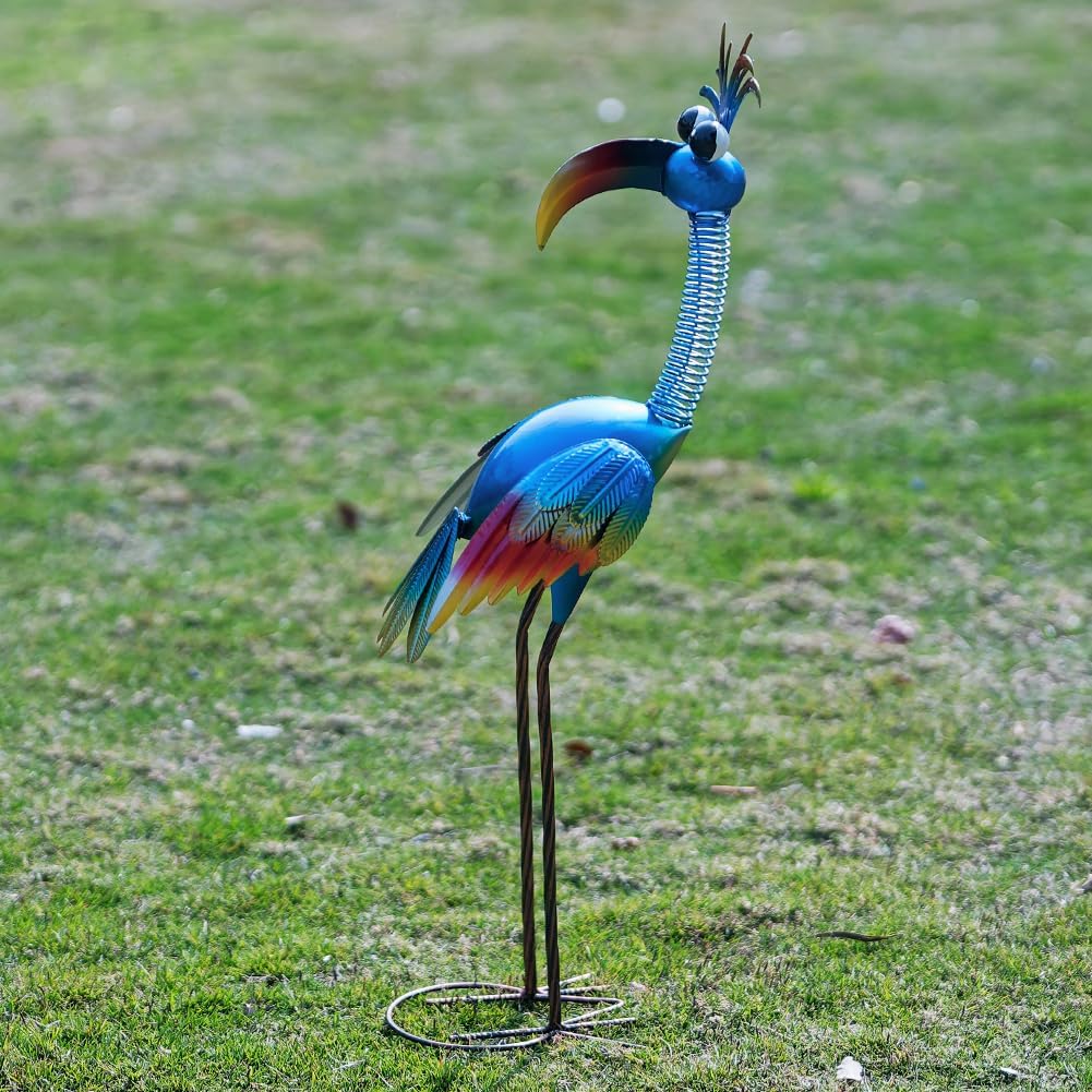 DREAMSOUL Estatuas de jardín de pájaros de metal de 30" diverti...
