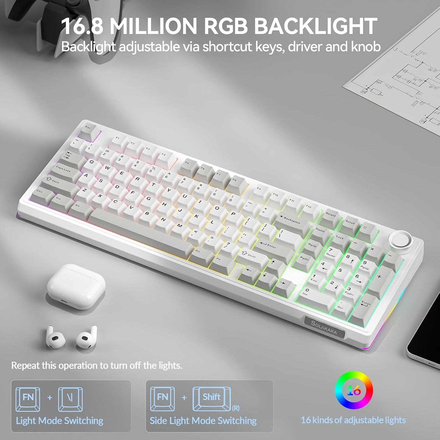 SOLAKAKA KI99 Pro - Teclado mecánico inalámbrico 96%, teclado RGB p...