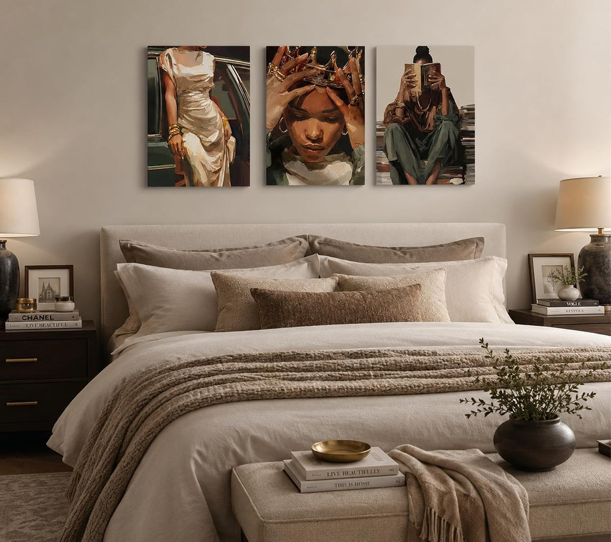 3 piezas de arte de pared en lienzo de mujer negra, pintura de rein...